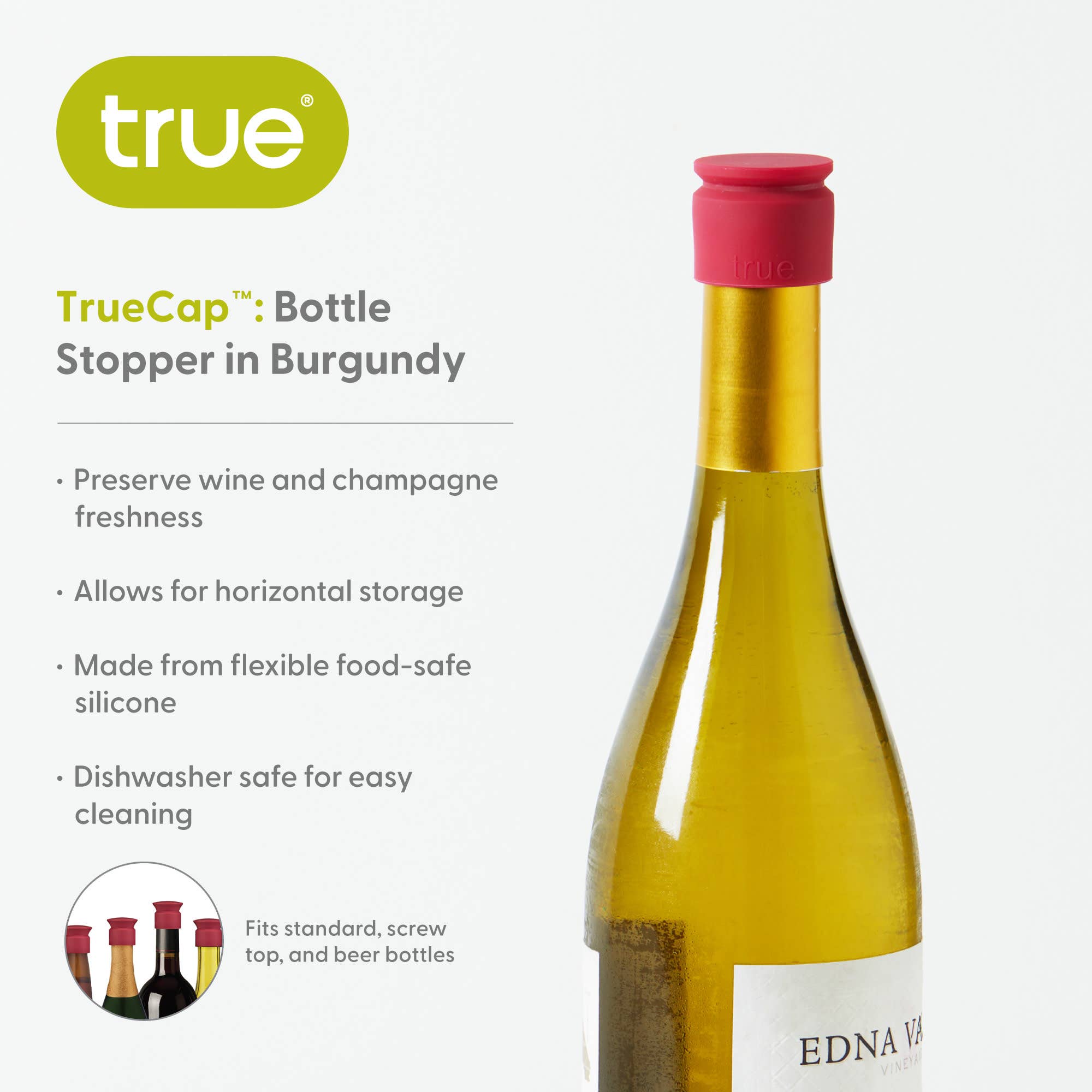 TRUE - TrueCap Silicone Bottle Stopper in Burgundy