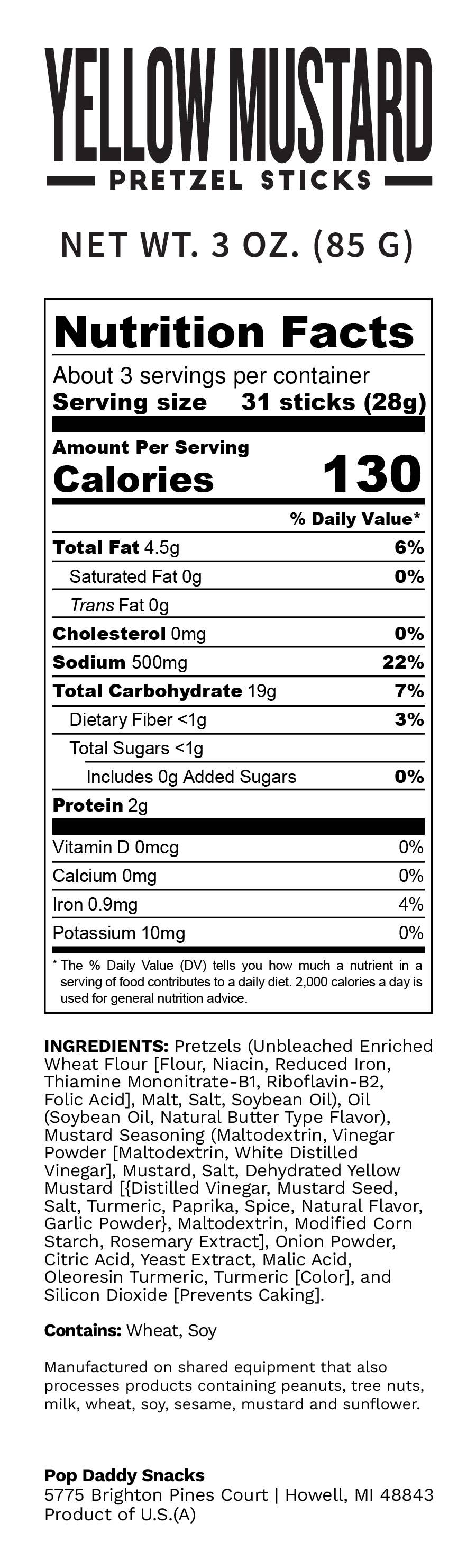 Pop Daddy Snacks - Pop Daddy – Yellow Mustard Seasoned Pretzels 3.0oz