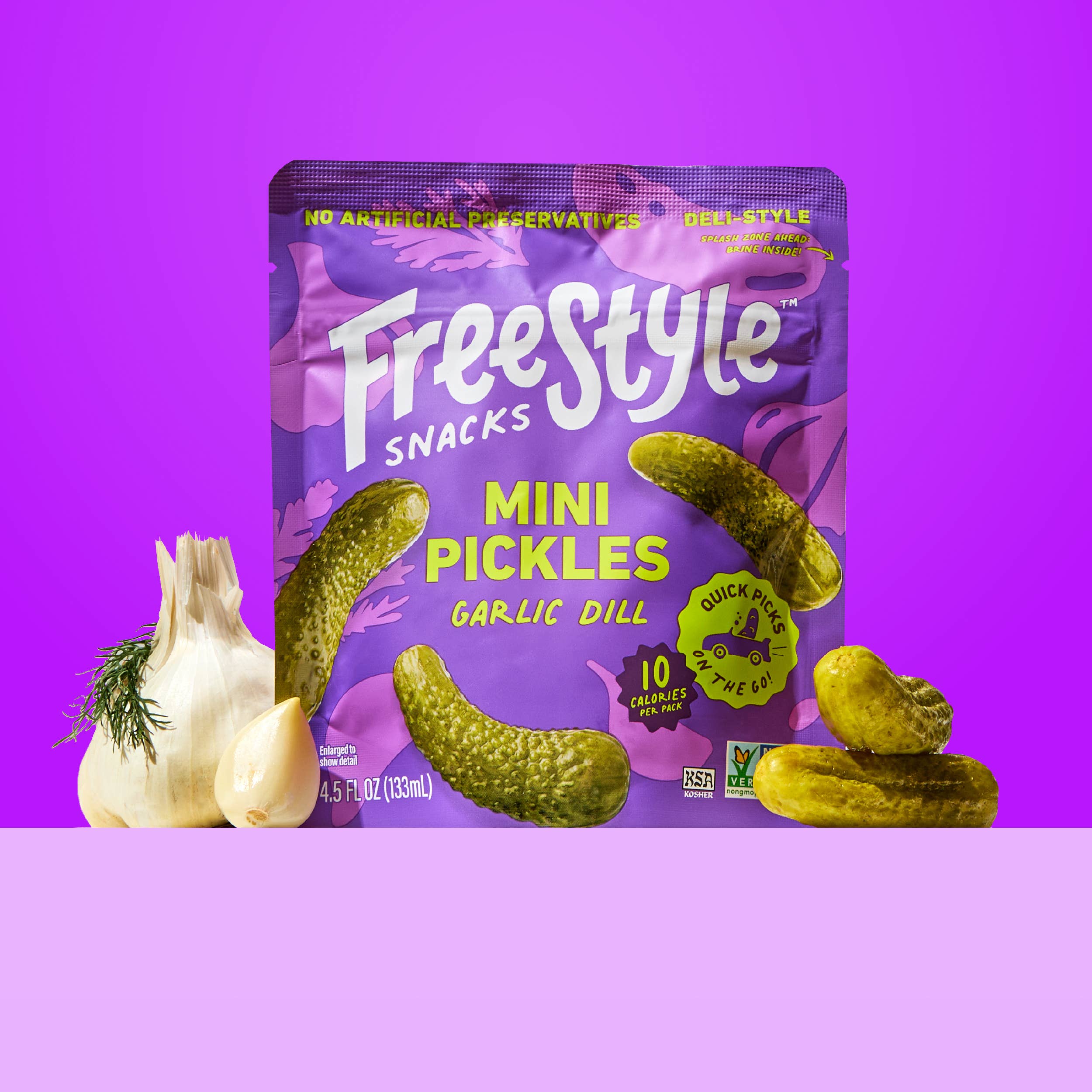 Garlic Dill Mini Pickles 4.5oz - Freestyle Snacks