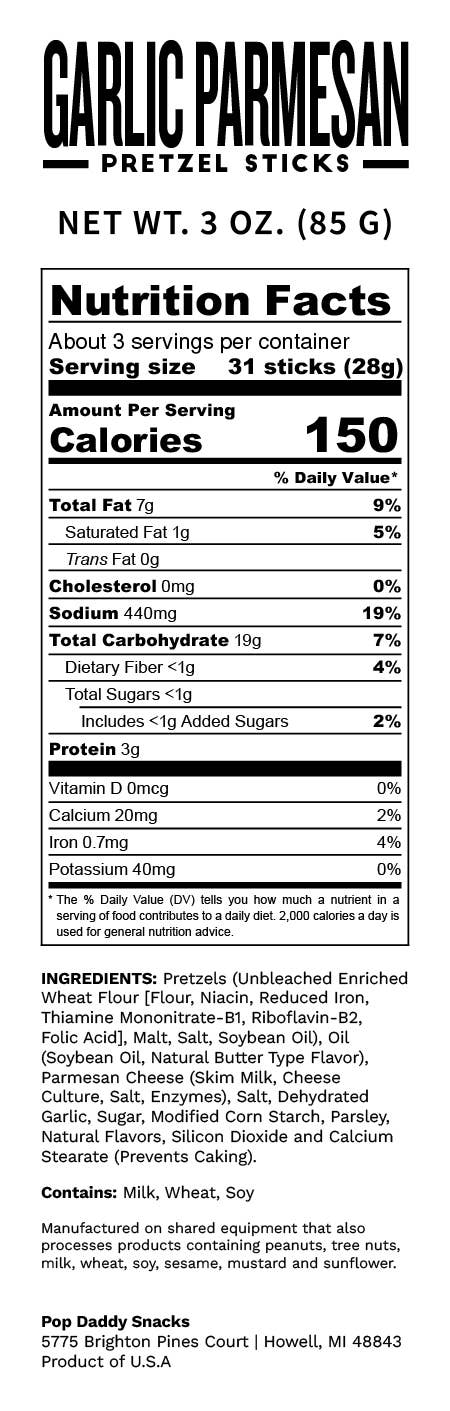 Pop Daddy Snacks - Pop Daddy – Garlic Parmesan Seasoned Pretzels 3.0oz