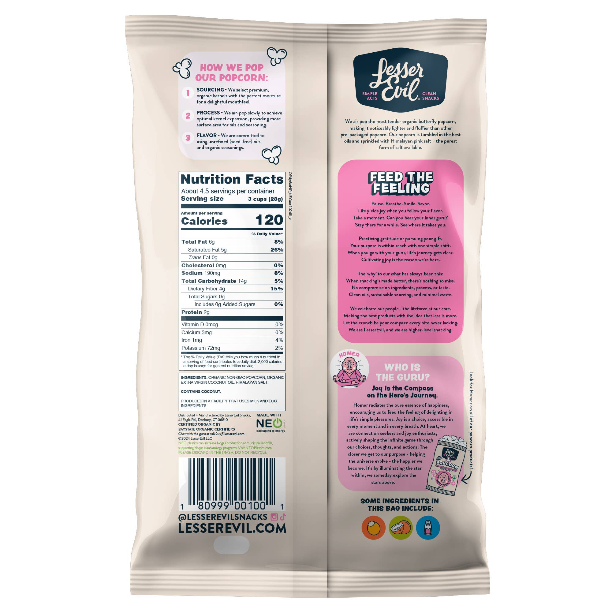 LesserEvil - Organic Popcorn, Himalayan Pink 4.6 oz