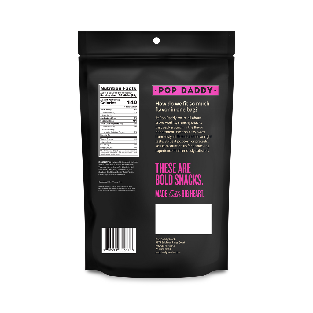 Pop Daddy Snacks - Pop Daddy – Cinnamon Sugar Seasoned Pretzels 7.5oz