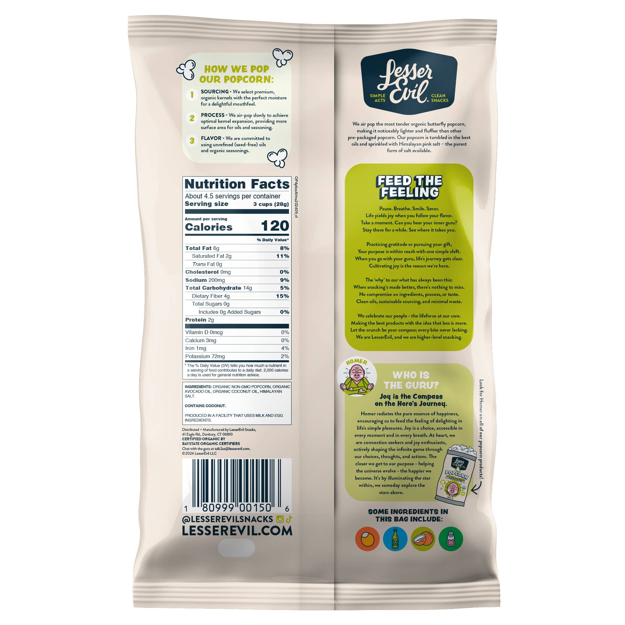 LesserEvil - Organic Popcorn, Avocado-licious 4.6 oz