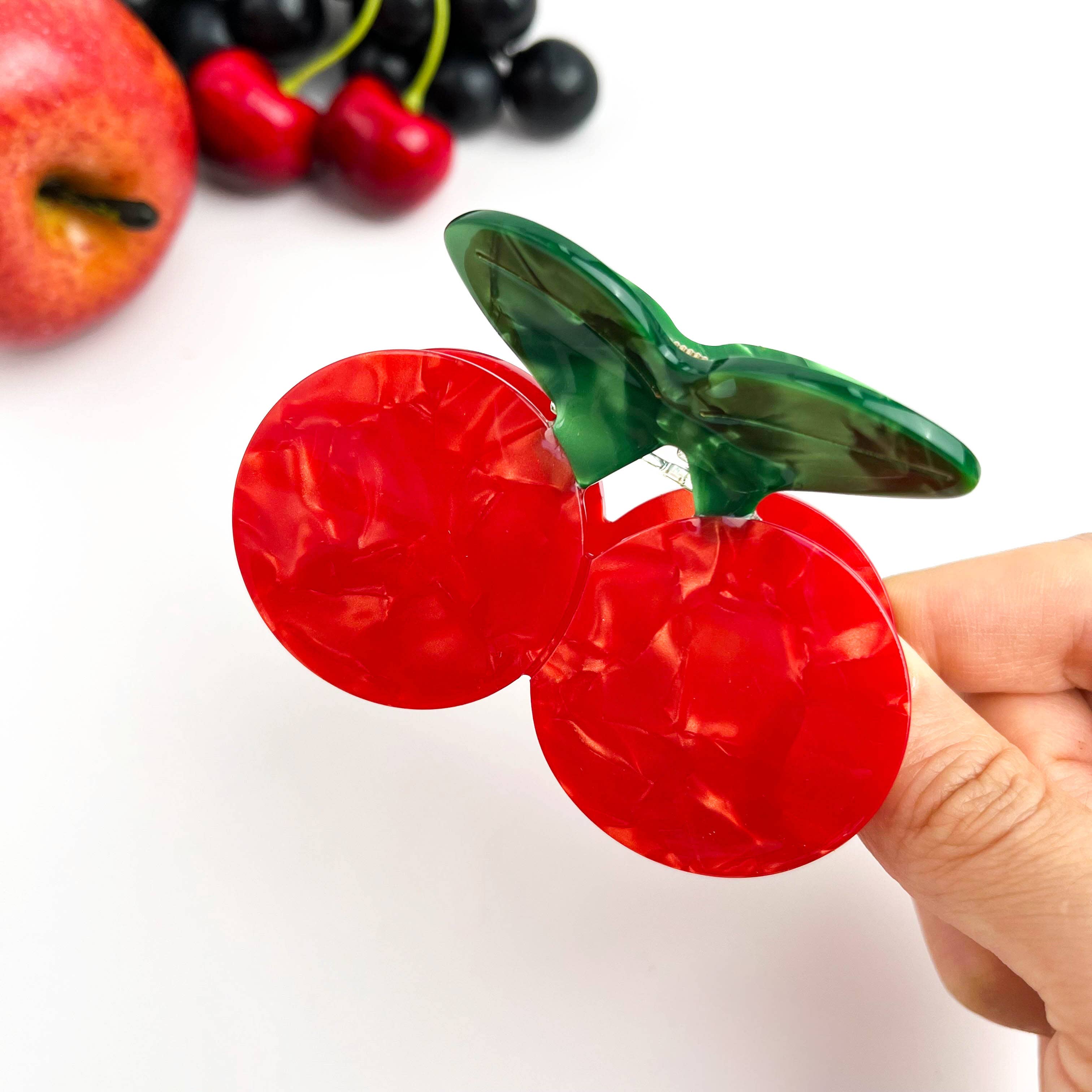 TheDivaSoap - Double Cherry Acetate Hair Claw, Fruit-Inspired Hair Clip