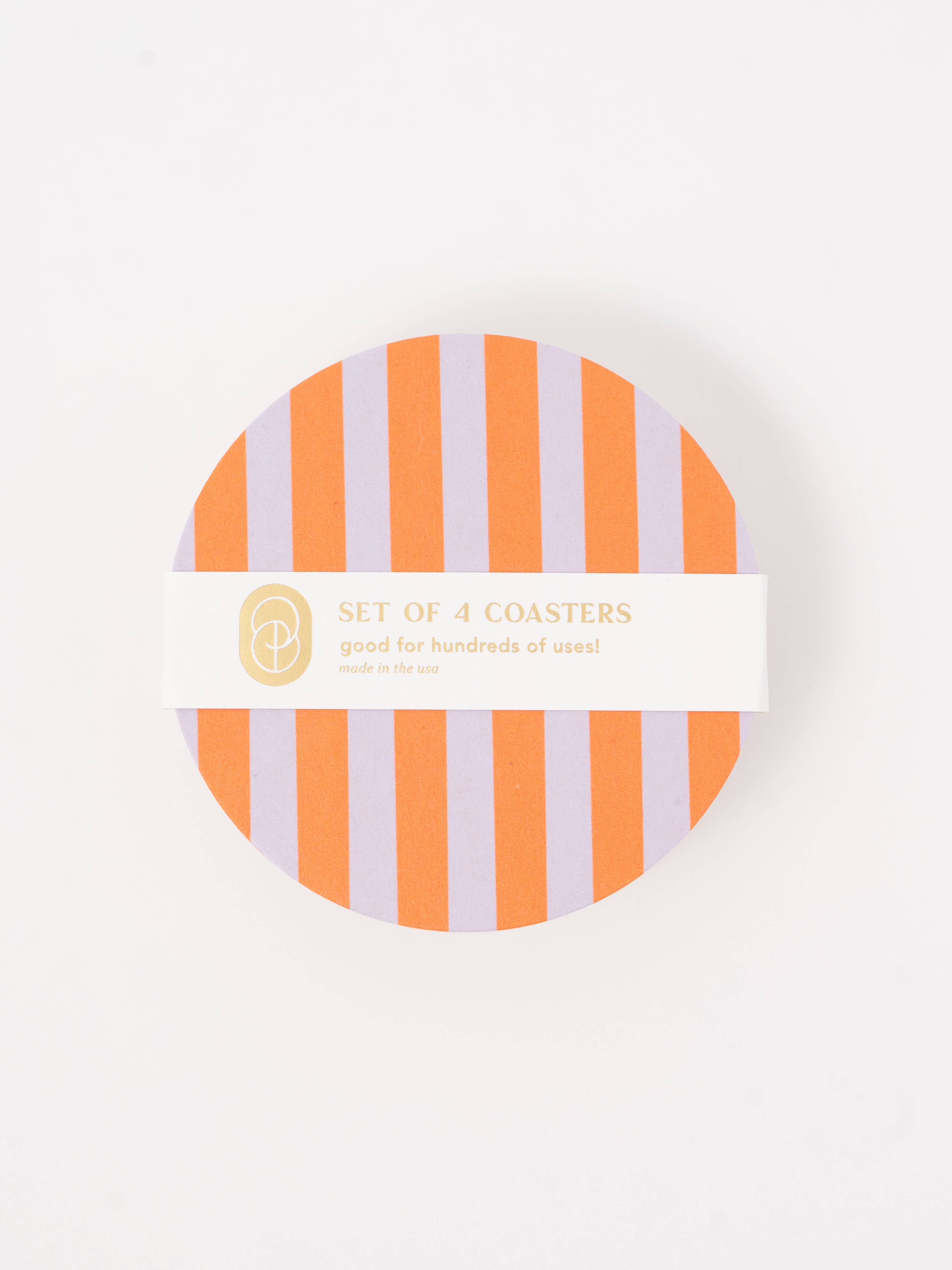 One & Only Paper - Ultra Violet and Orange Striped Coaster - Set of 4