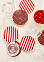 One & Only Paper - Pink and Maroon Striped Coaster - Set of 4