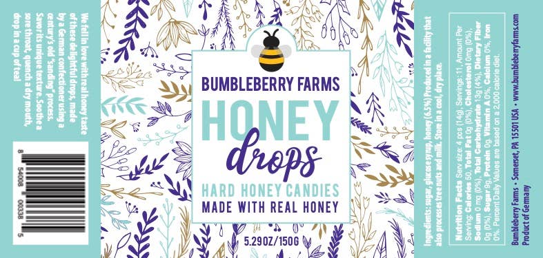 Bumbleberry Farms - Honey Drops - Hard Honey Candies - 5.29 OZ/150G