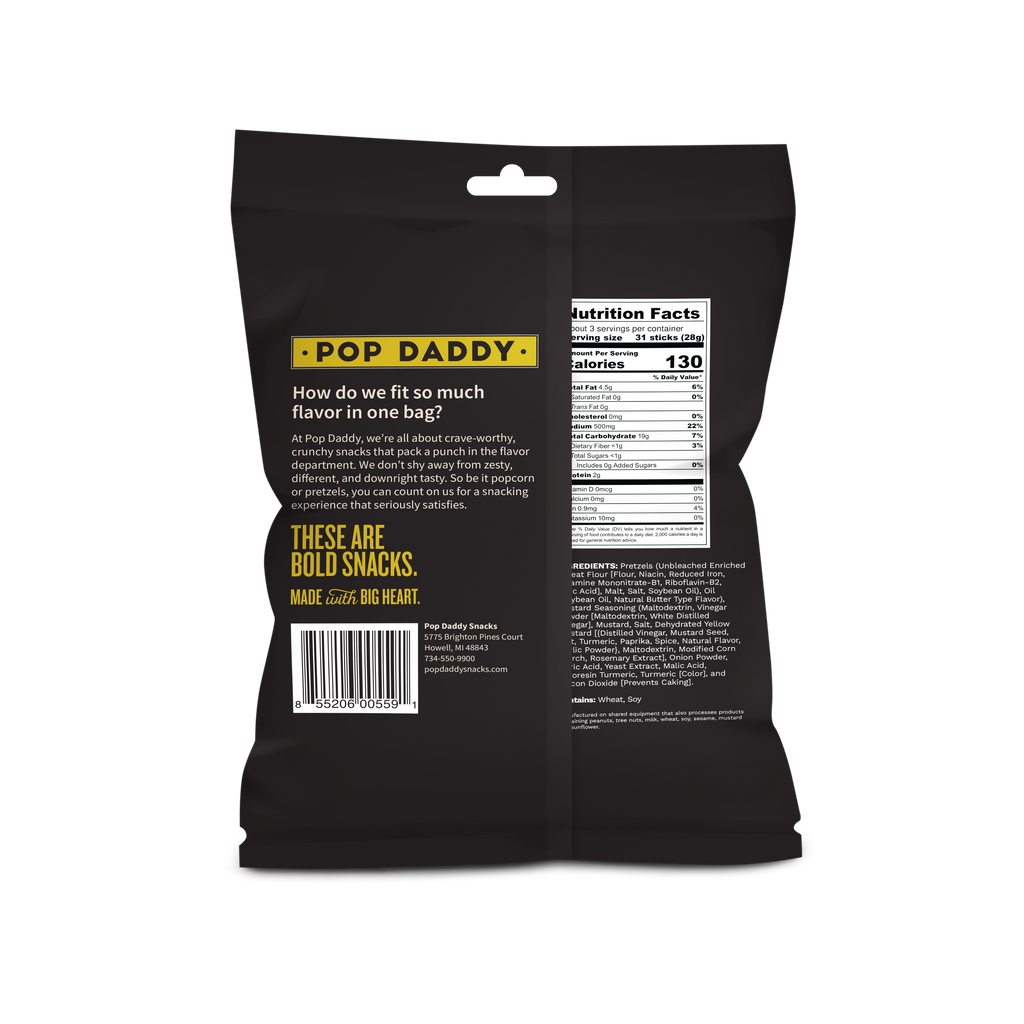 Pop Daddy Snacks - Pop Daddy – Yellow Mustard Seasoned Pretzels 3.0oz