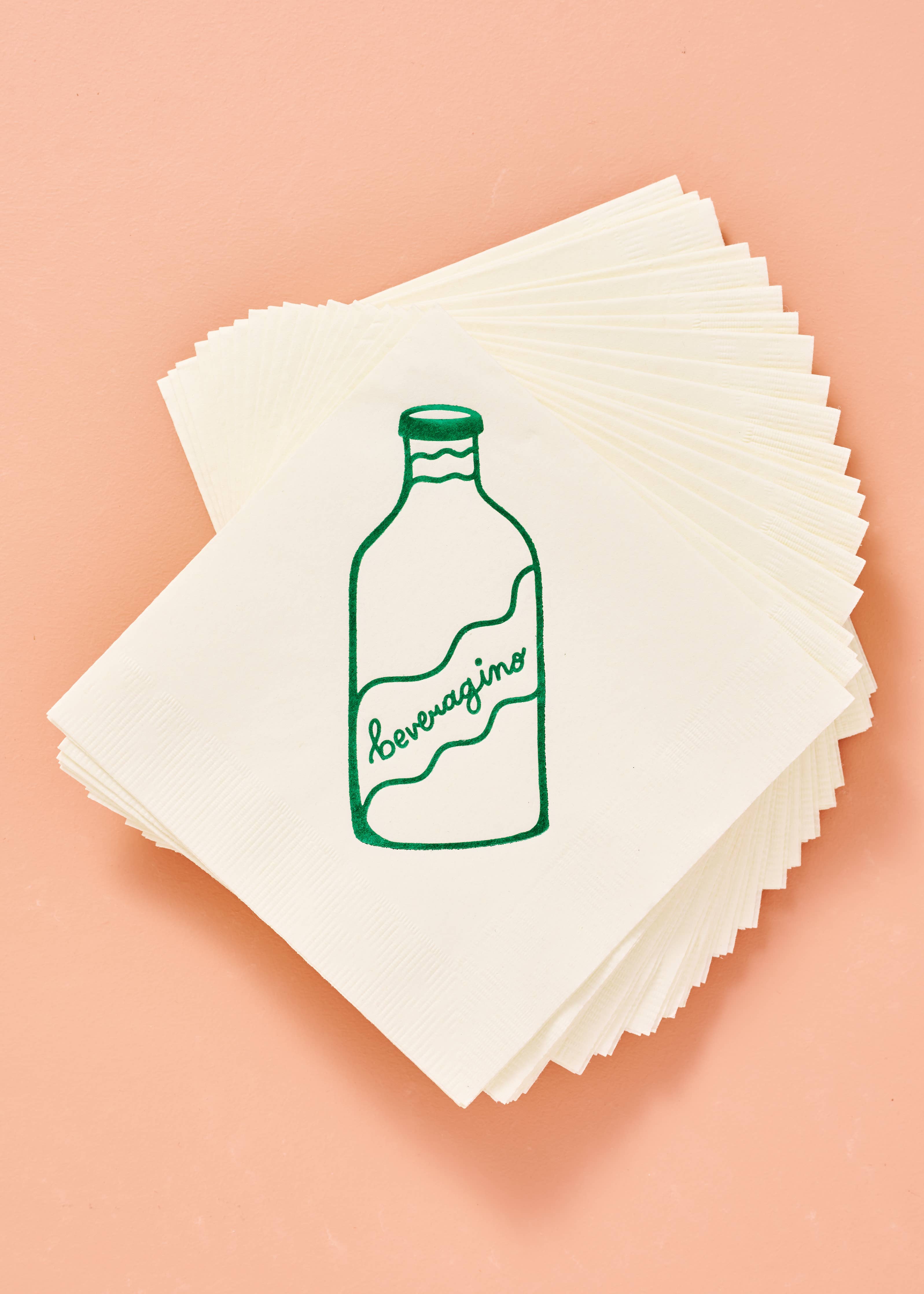 One & Only Paper - Beveragino Green and White Cocktail Paper Beverage Napkins -