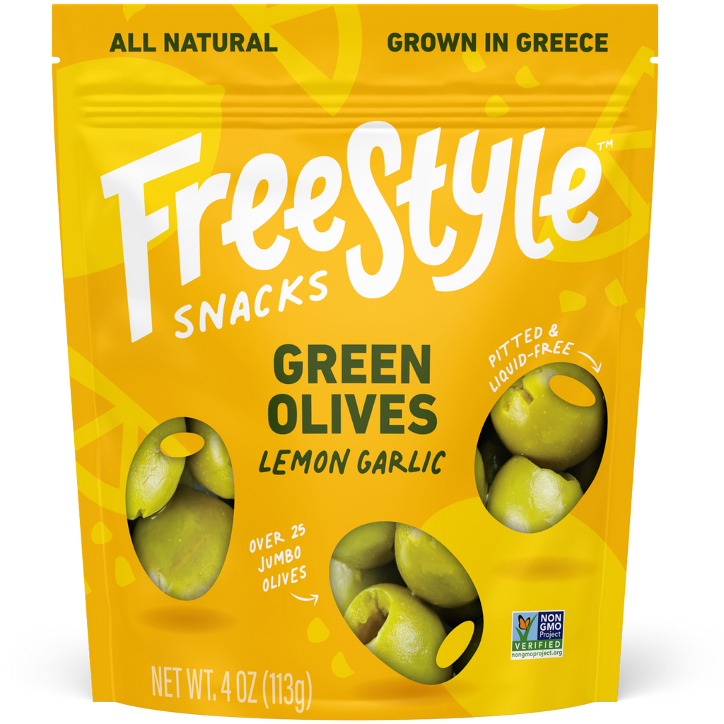 Lemon Garlic Green Olives 4oz - Freestyle Snacks