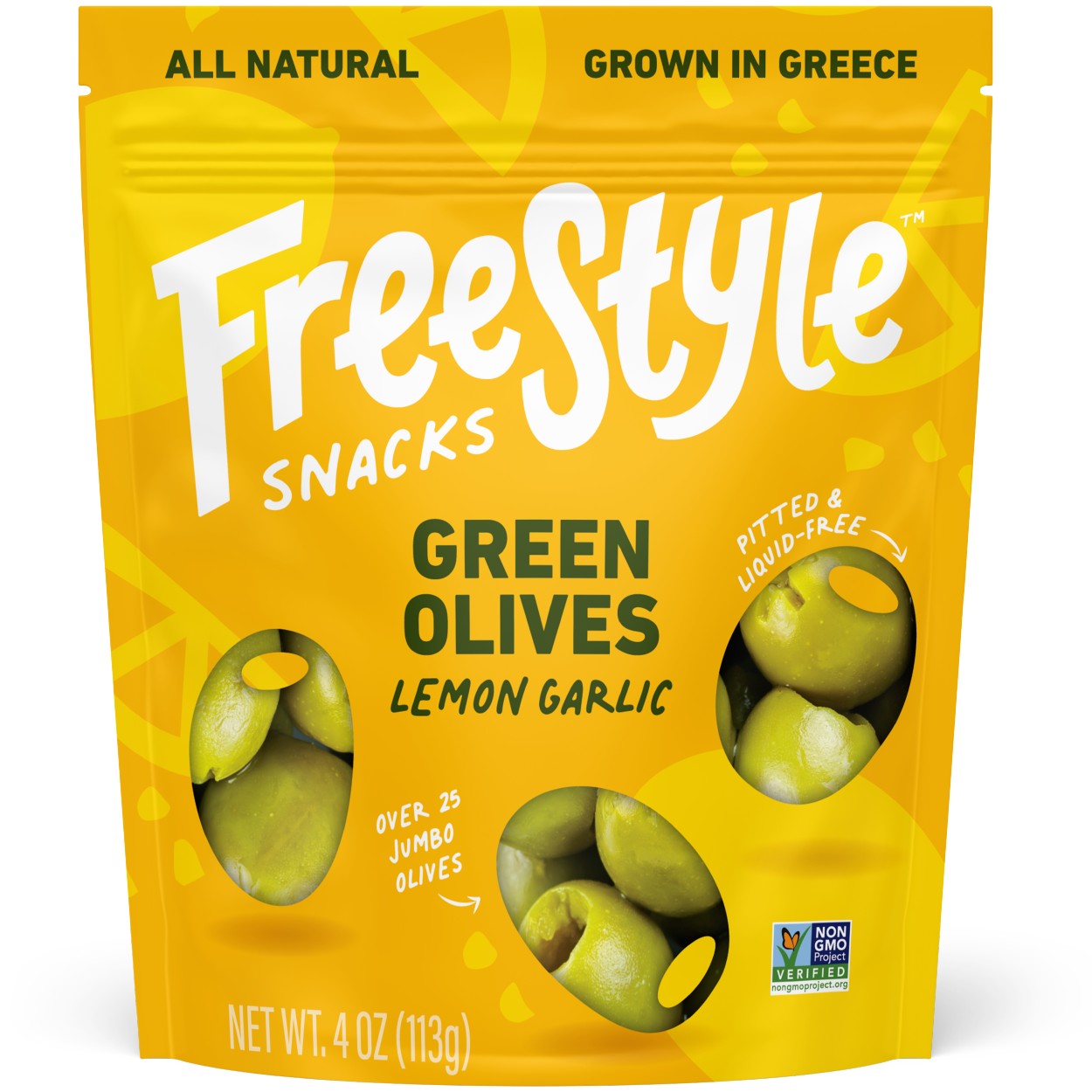 Lemon Garlic Green Olives 4oz - Freestyle Snacks