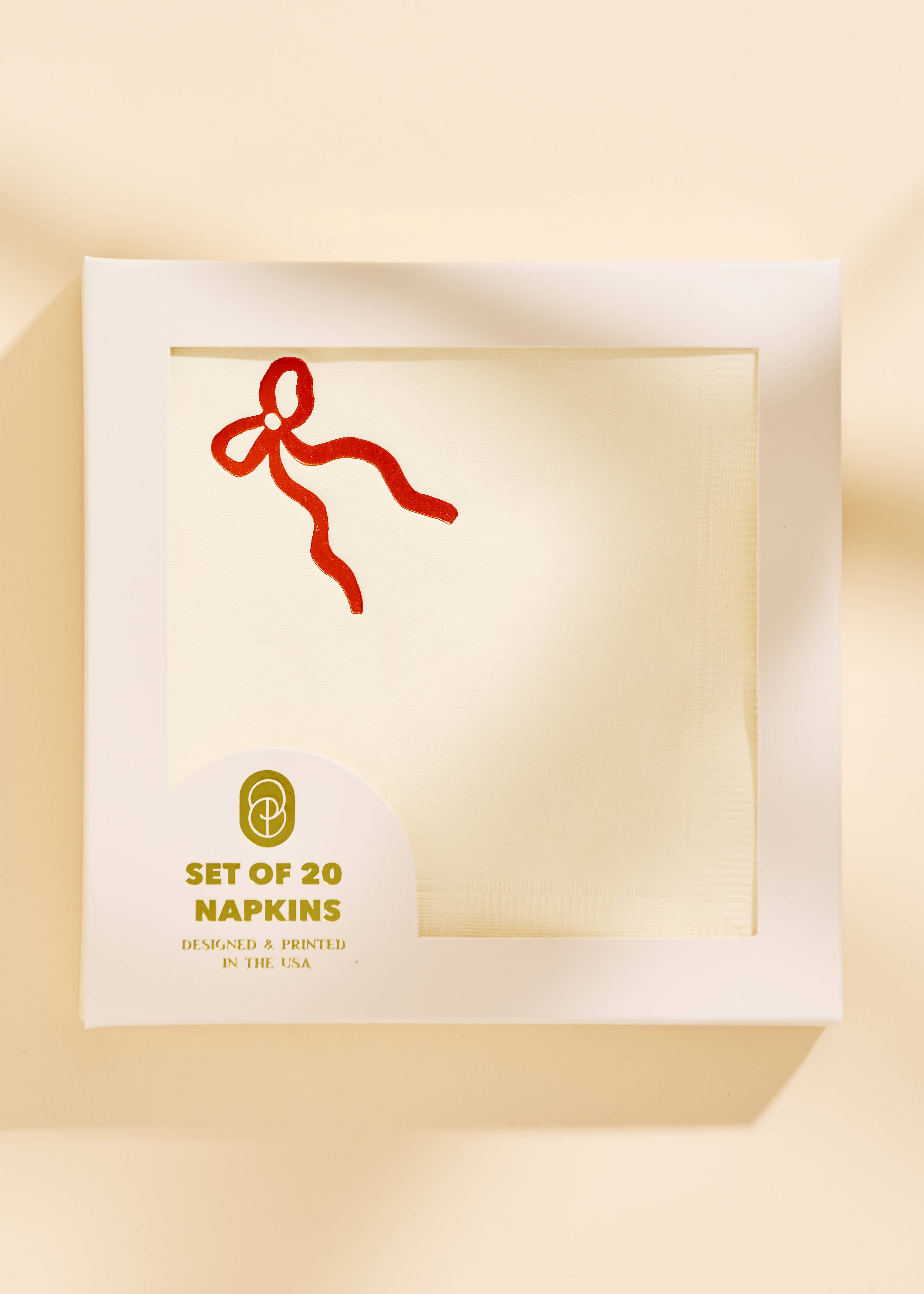 One & Only Paper - Classic Red Bow Cocktail Paper Beverage Napkins - Set of 20