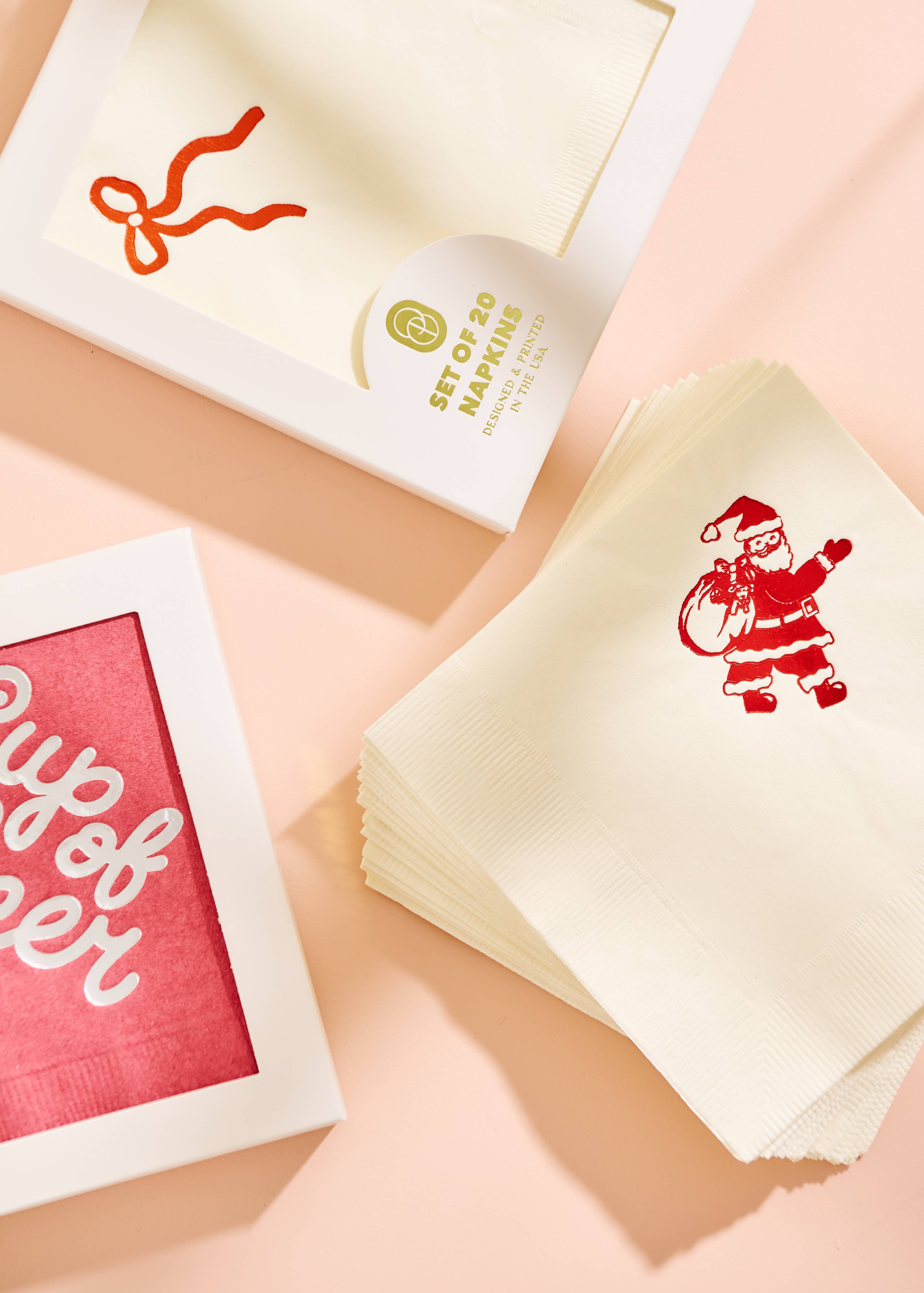 One & Only Paper - Classic Red Bow Cocktail Paper Beverage Napkins - Set of 20