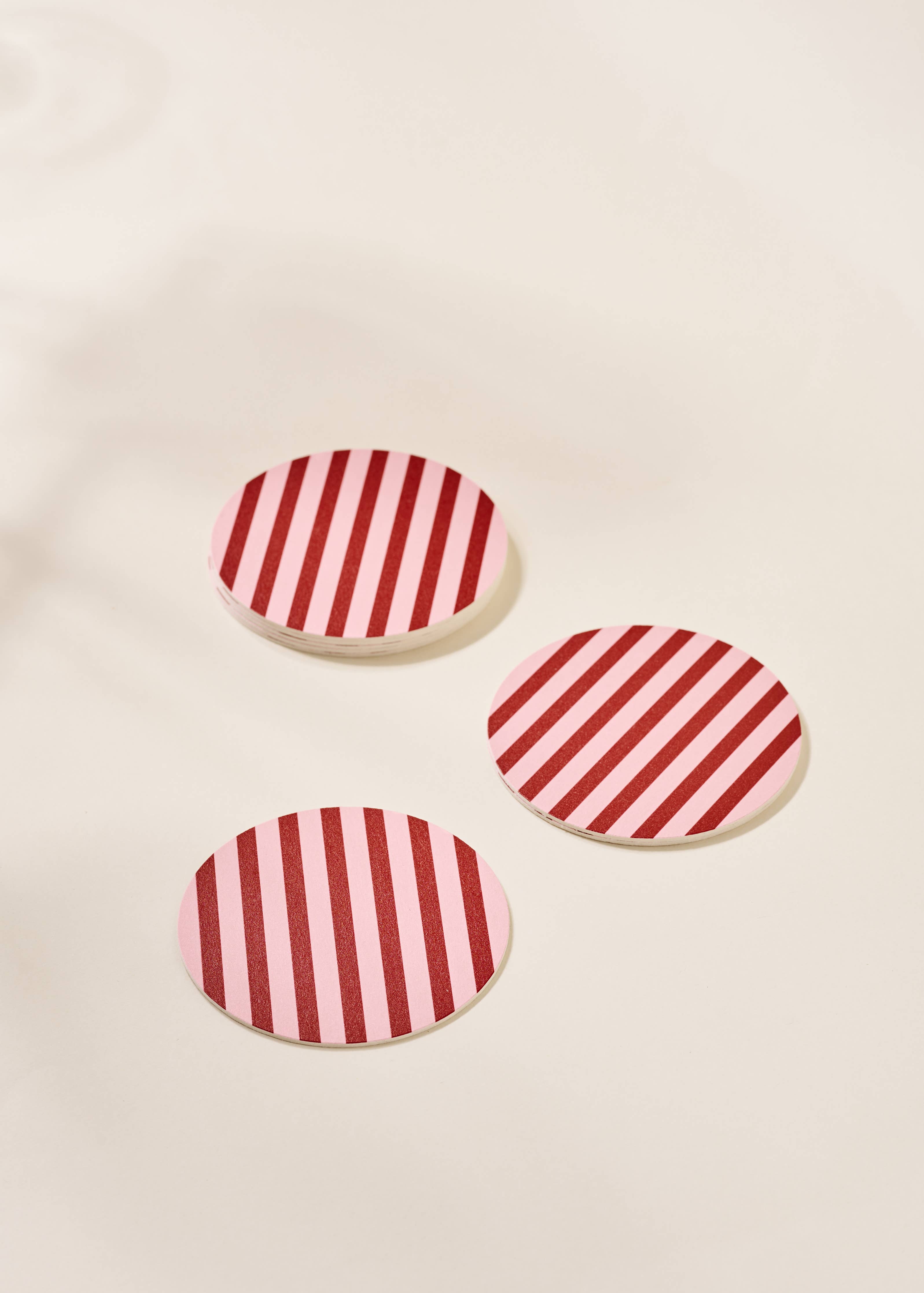 One & Only Paper - Pink and Maroon Striped Coaster - Set of 4