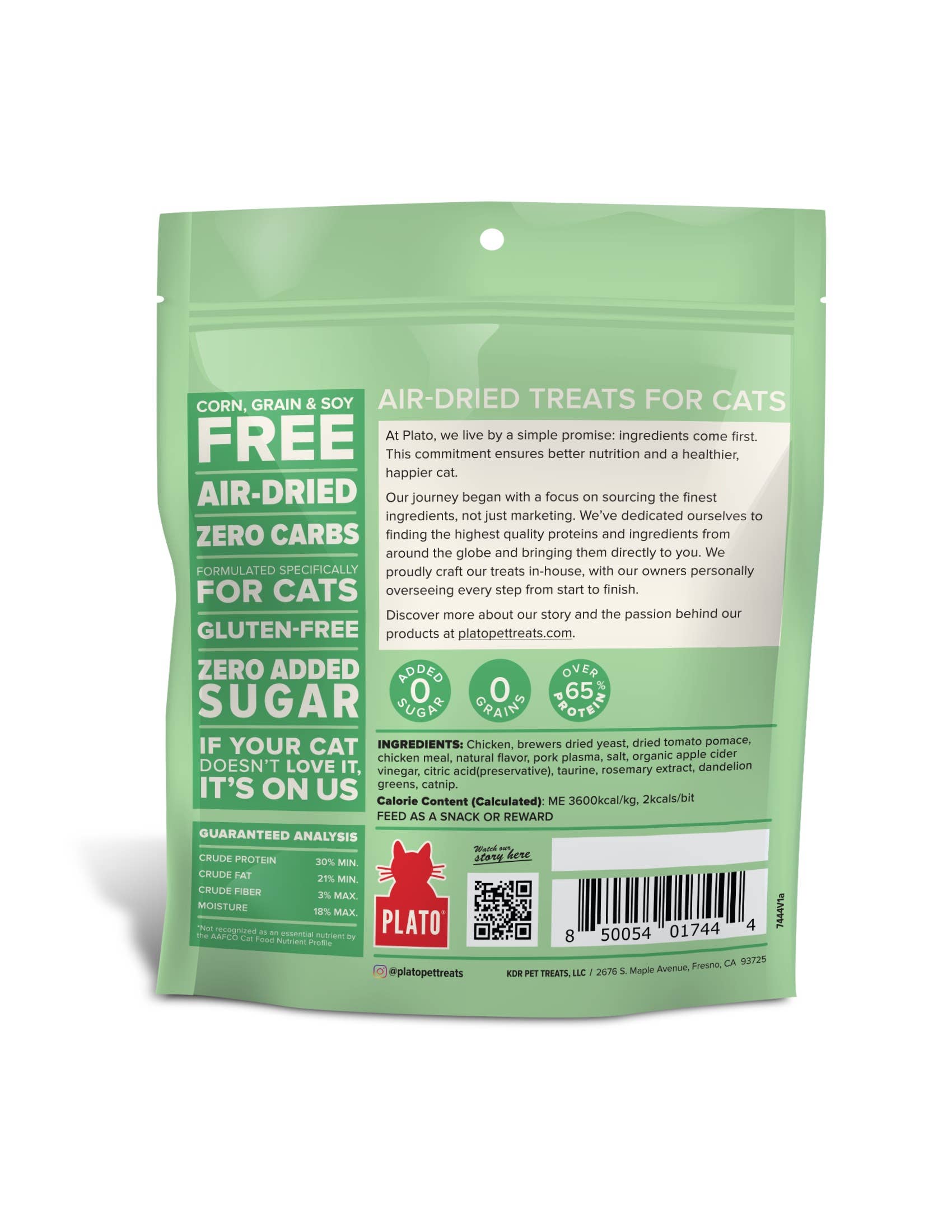 Plato Air-Dried Cat Treats Chicken with Catnip Recipe 2.5oz