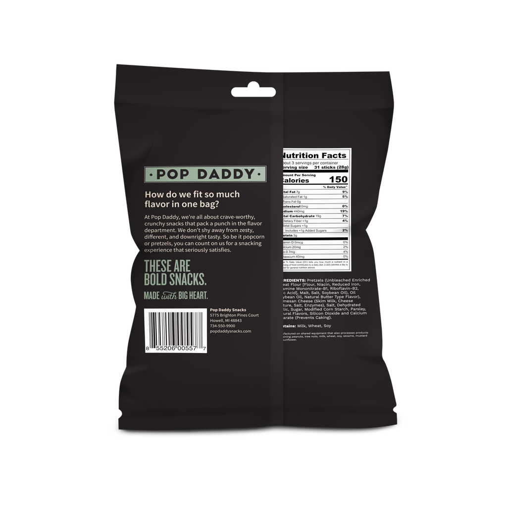Pop Daddy Snacks - Pop Daddy – Garlic Parmesan Seasoned Pretzels 3.0oz