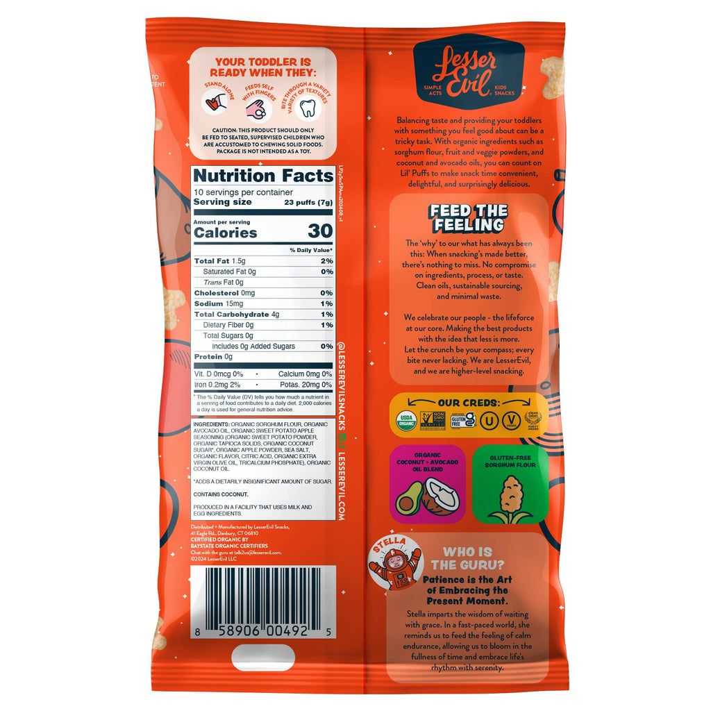 LesserEvil - Lil' Puffs, Sweet Potato Apple Asteroid, 2.5oz
