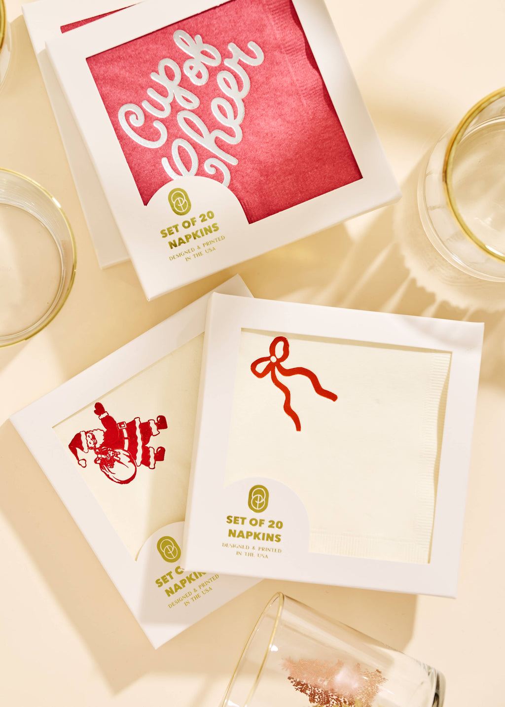 One & Only Paper - Classic Red Bow Cocktail Paper Beverage Napkins - Set of 20