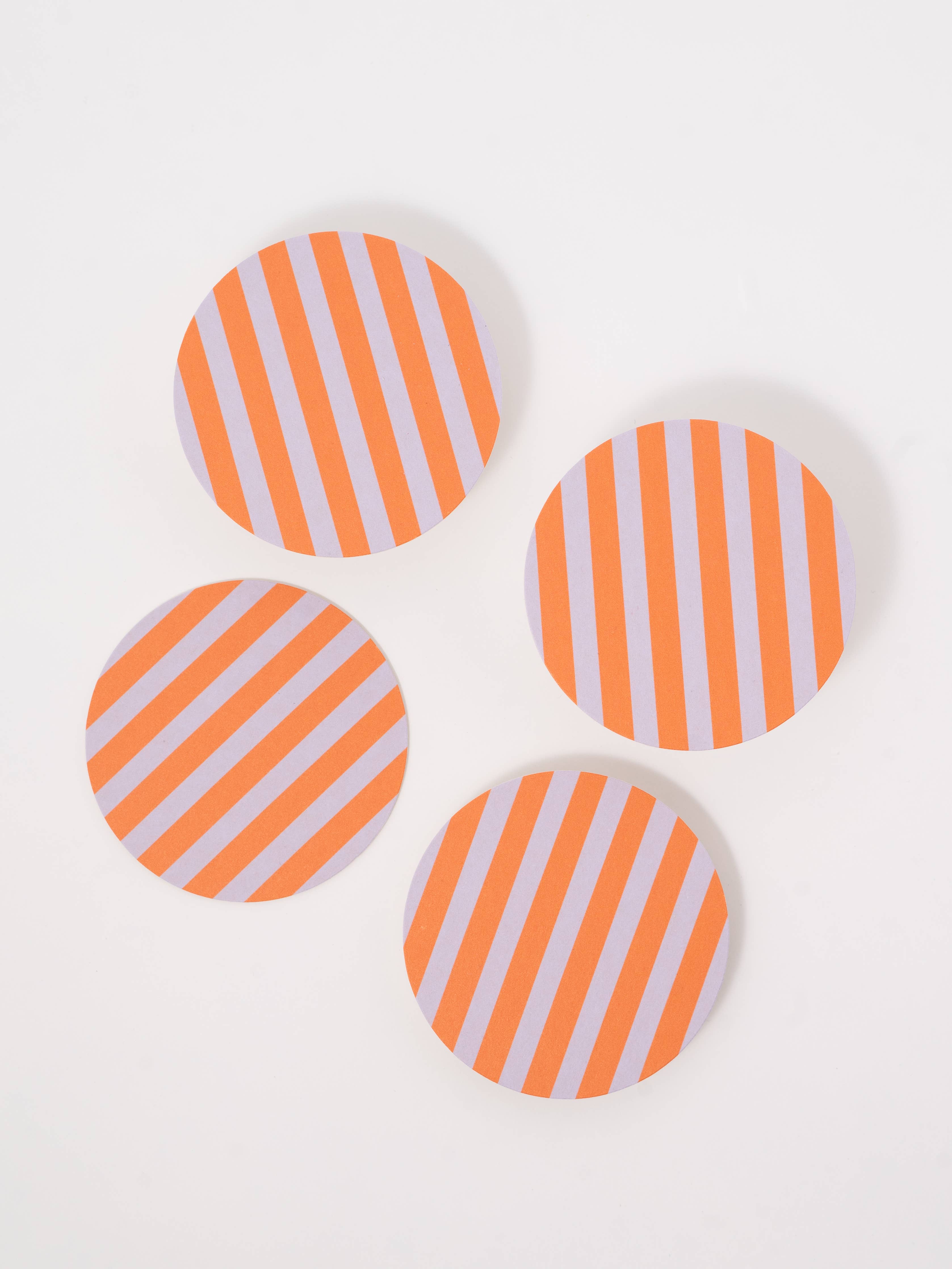 One & Only Paper - Ultra Violet and Orange Striped Coaster - Set of 4