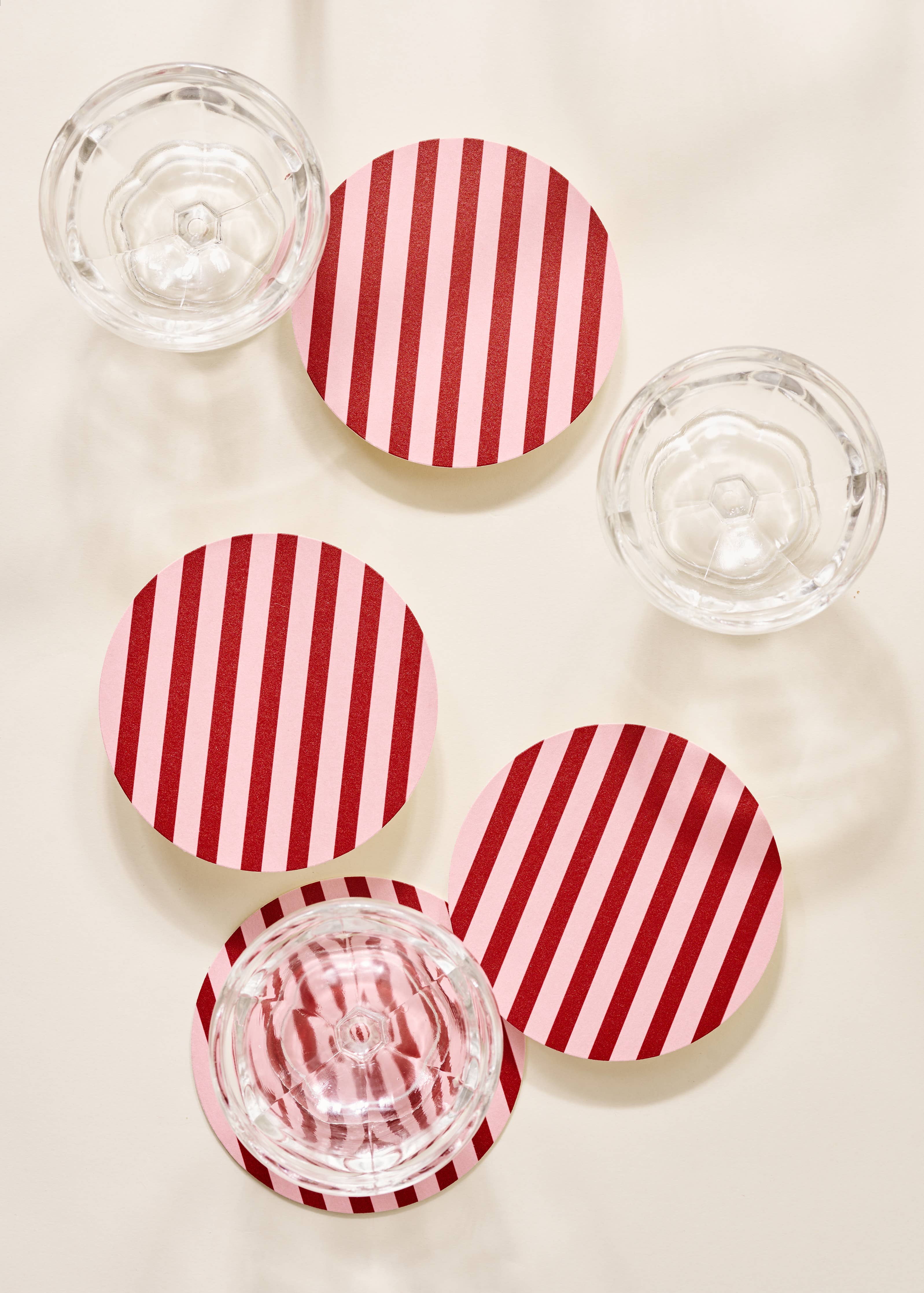 One & Only Paper - Pink and Maroon Striped Coaster - Set of 4