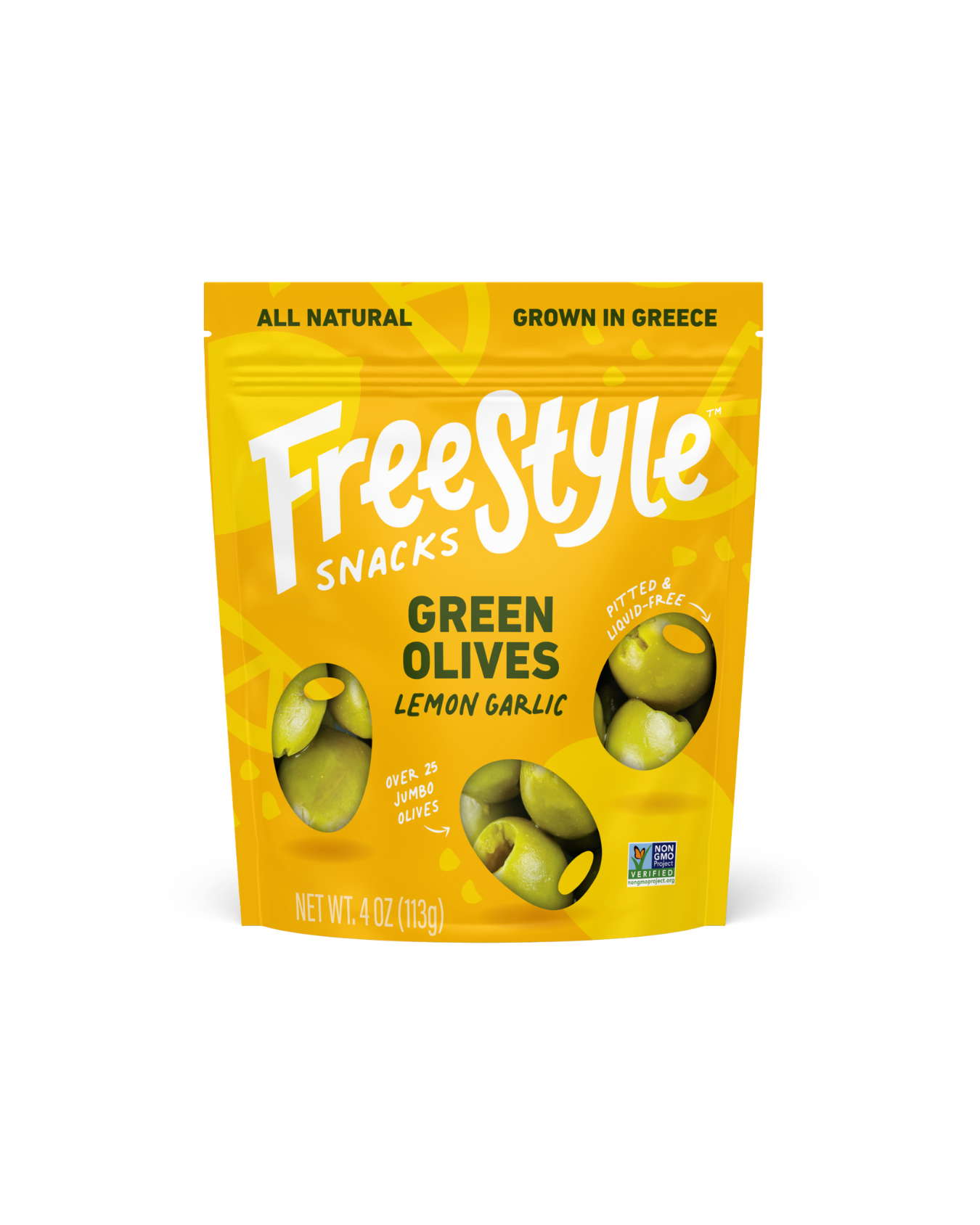 Lemon Garlic Green Olives 4oz - Freestyle Snacks