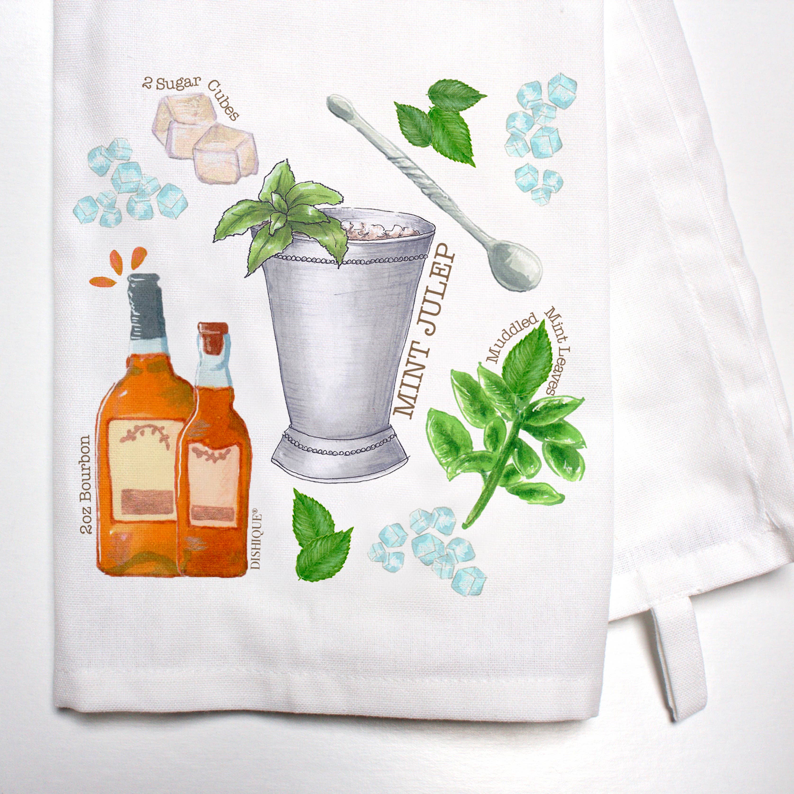 Illustrated Recipe of a Mint Julep Dish Towel